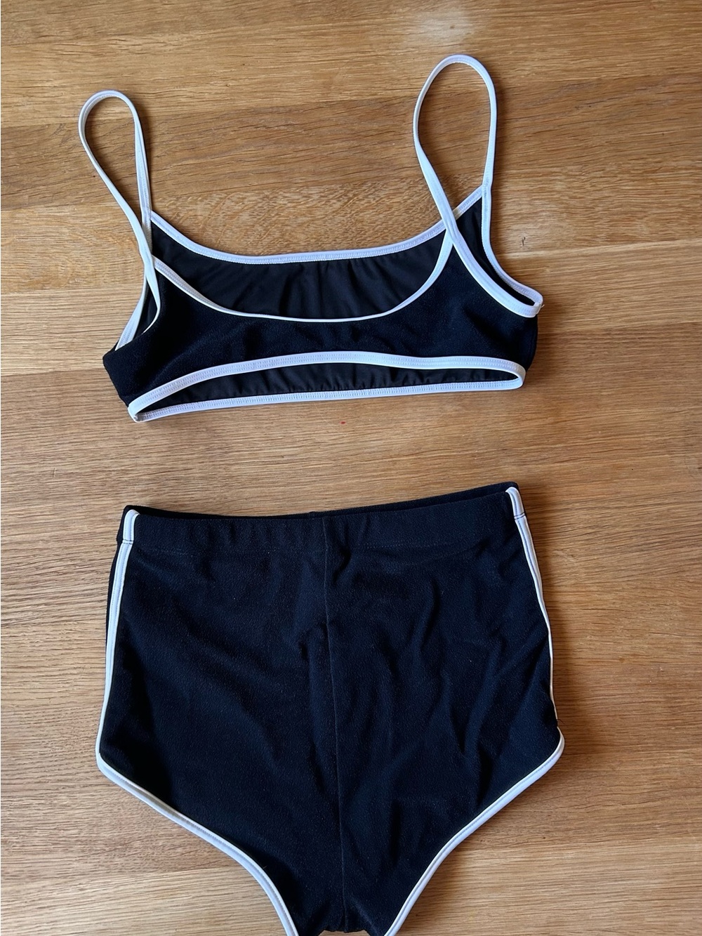 Black High-Waist Two-Piece Swim Set with White Trim - Picture 4 of 4